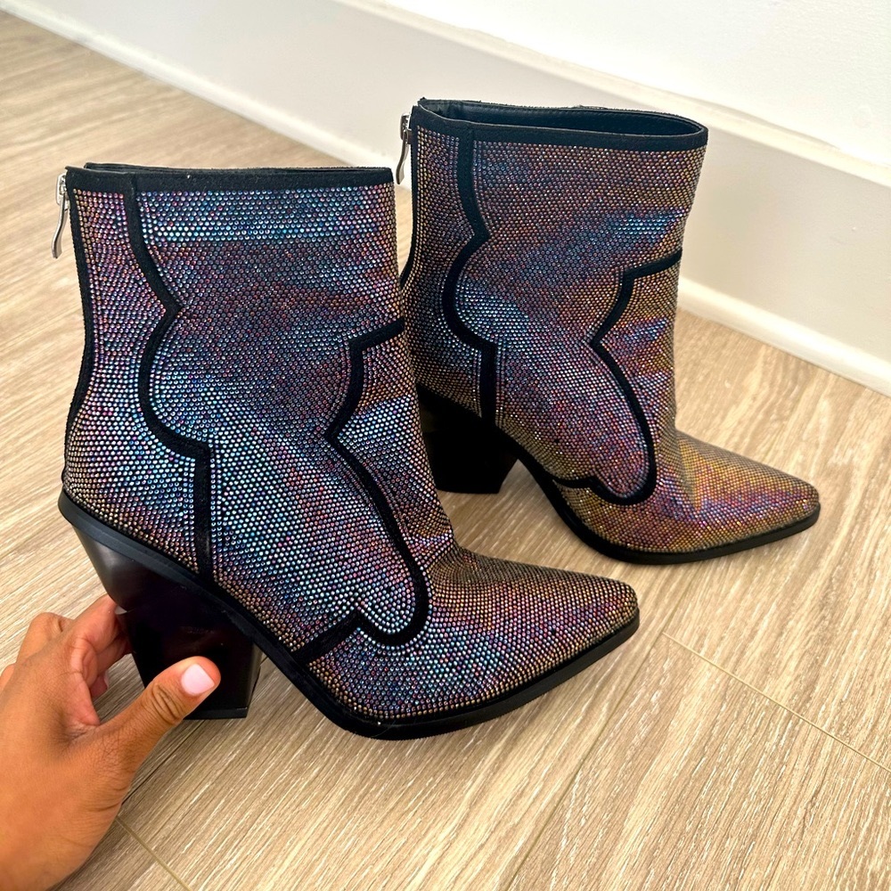 Azalea Wang Iridescent Rhinestone Cowboy Boots